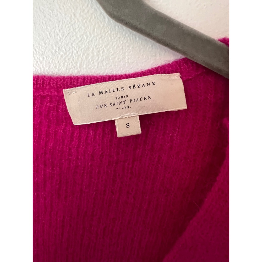 Sezane Barry Cardigan Size Small Fuschia Pink Mohair Alpaca Blend V Neck Sweater - Picture 7 of 9